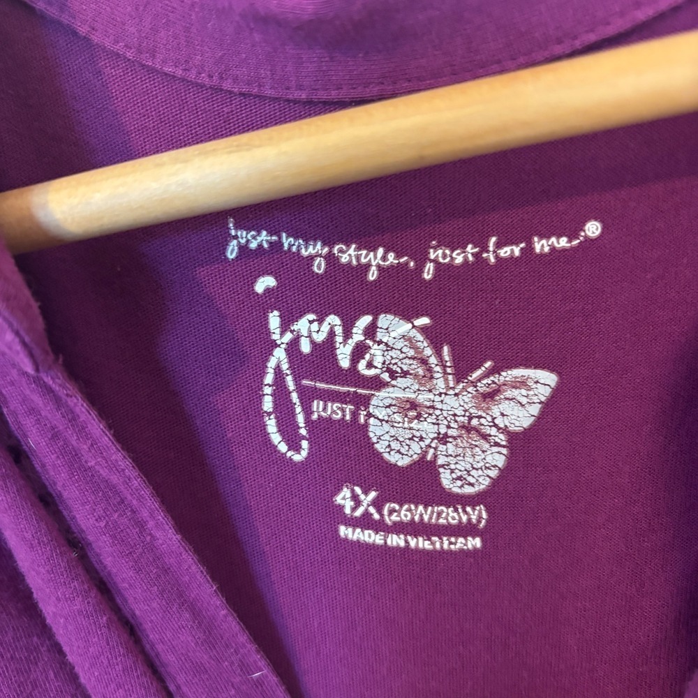 JMS Just My Size Womens 4X Plum Purple Short Sleeve V-Neck Polo Shirt Plus Size - Picture 4 of 5